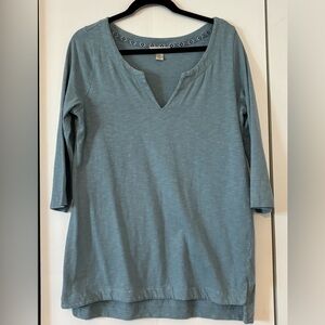 Kenar Slate Blue Cotton V-Neck Tunic Top Women’s Large 3/4 Sleeve Casual